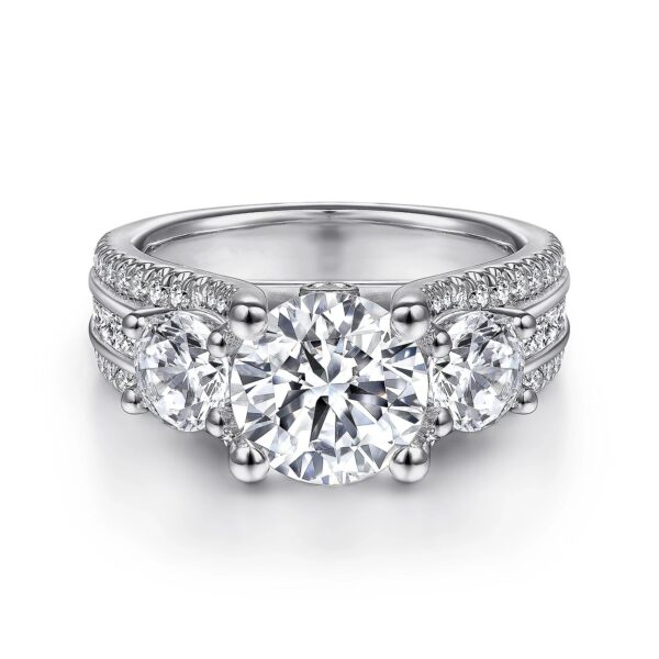 14K White Gold Round Three Stone Diamond Engagement Ring