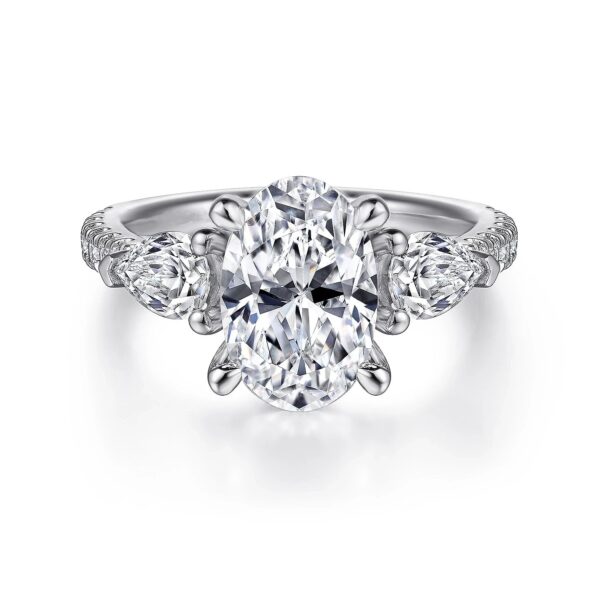 18K White Gold Oval Three Stone Diamond Engagement Ring