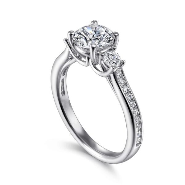 14K White Gold Round Three Stone Diamond Channel Set Engagement Ring - Image 2