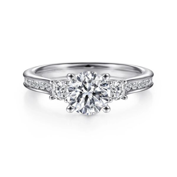 14K White Gold Round Three Stone Diamond Channel Set Engagement Ring