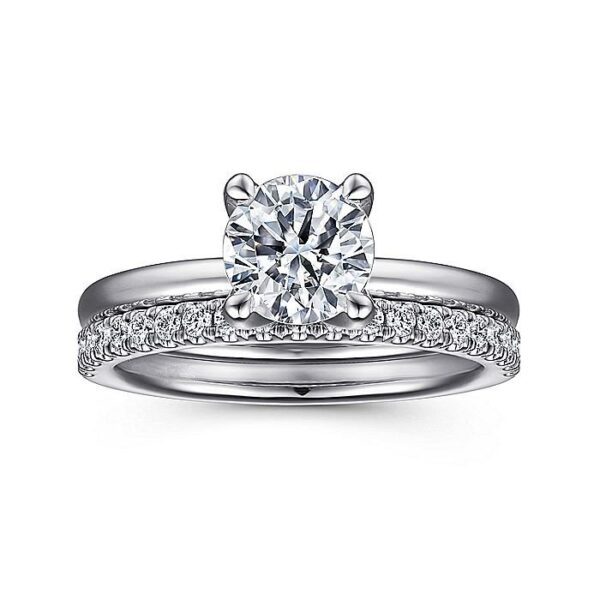 14K White Gold Round Solitaire Diamond Engagement Ring - Image 5