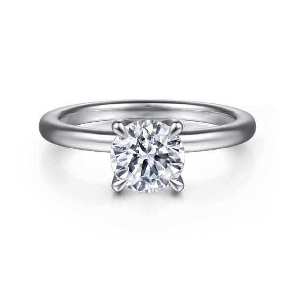 14K White Gold Round Solitaire Diamond Engagement Ring