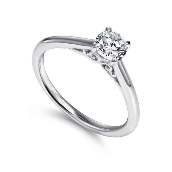 14K White Gold Round Diamond Engagement Ring Vintage Inspired - Image 4