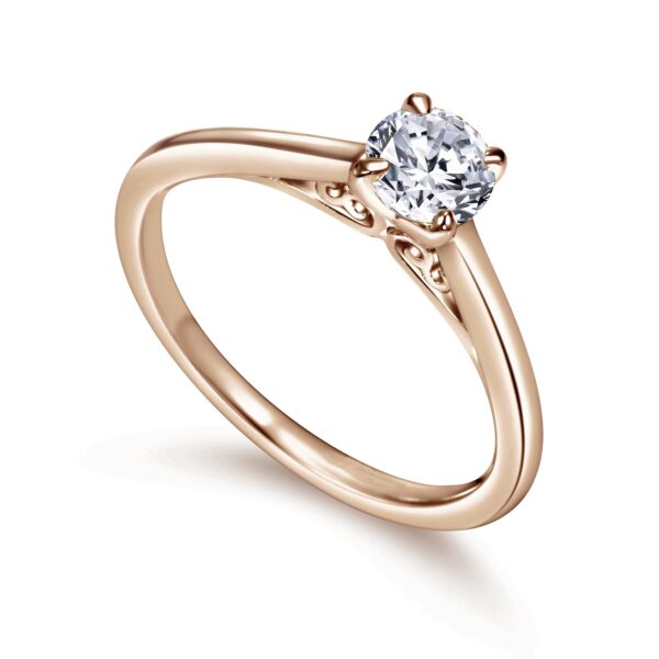 14K Rose Gold Round Diamond Engagement Ring Vintage Inspired - Image 3