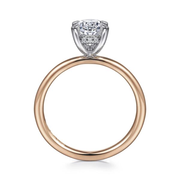 14K White-Rose Gold Hidden Halo Oval Diamond Engagement Ring - Image 2