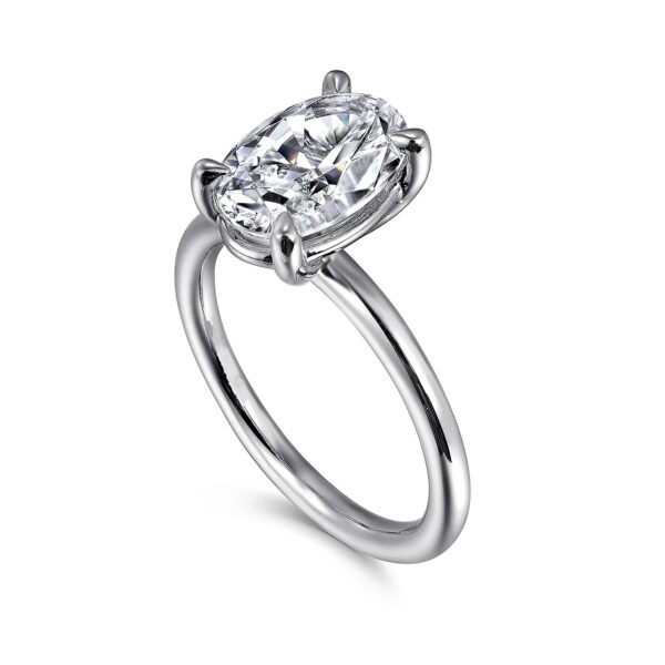 14K White Gold Oval Solitaire Engagement Ring - Image 2