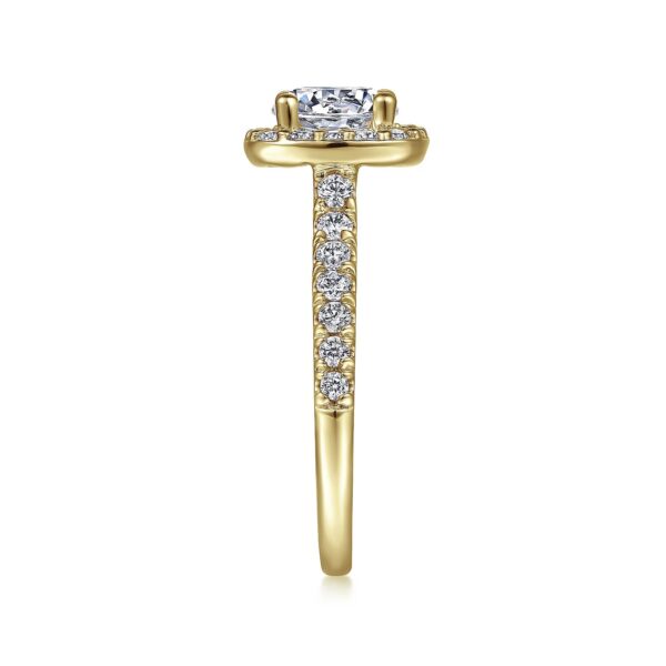 14K Yellow Gold Cushion Halo Round Diamond Engagement Ring - Image 4