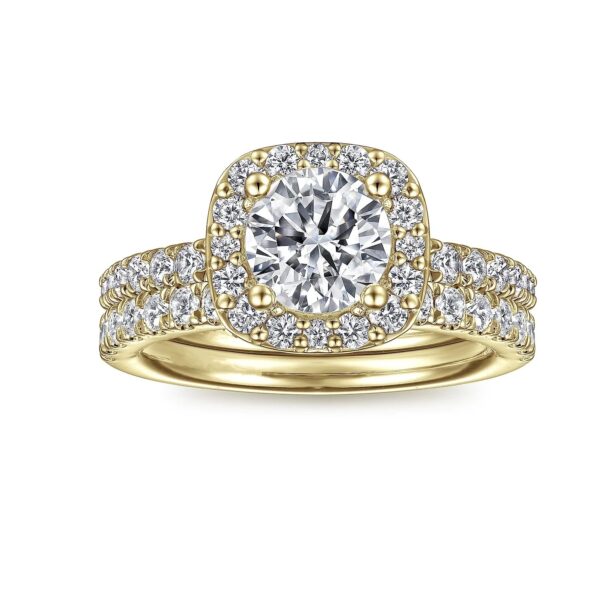 14K Yellow Gold Cushion Halo Round Diamond Engagement Ring - Image 5