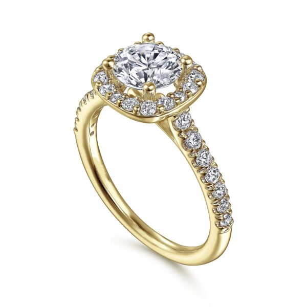 14K Yellow Gold Cushion Halo Round Diamond Engagement Ring - Image 3
