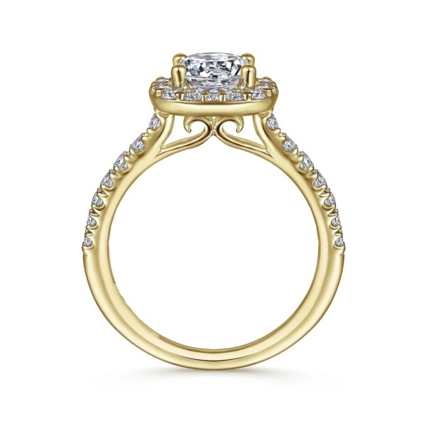 14K Yellow Gold Cushion Halo Round Diamond Engagement Ring - Image 2