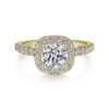 14K Yellow Gold Cushion Halo Round Diamond Engagement Ring