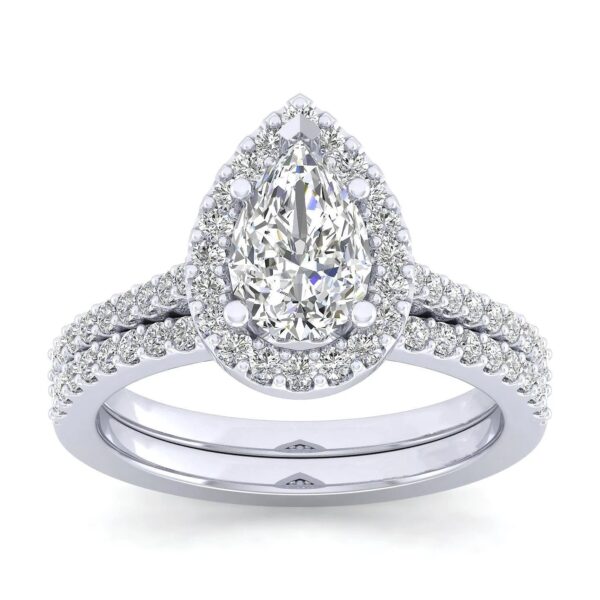 14K White Gold Pear Shape Halo Diamond Engagement Ring - Image 5