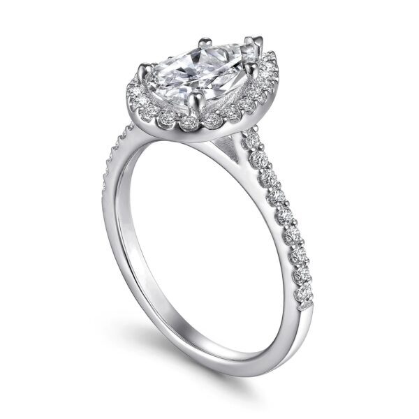 14K White Gold Pear Shape Halo Diamond Engagement Ring - Image 4