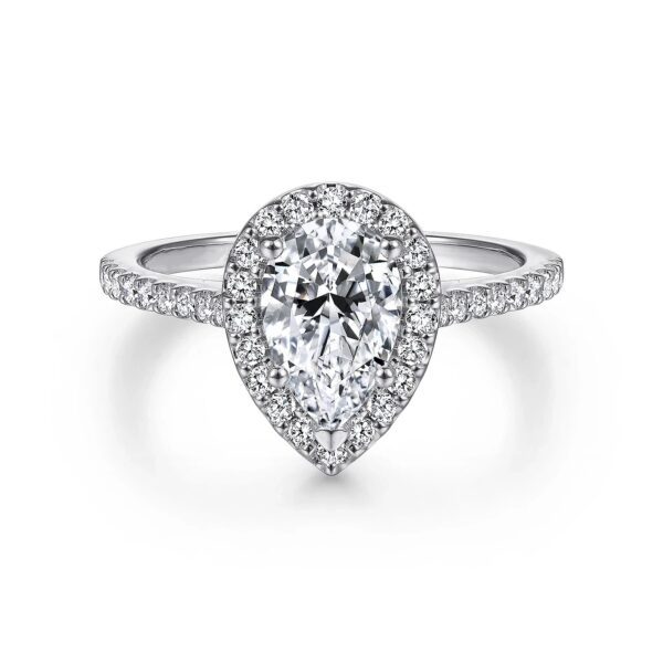 14K White Gold Pear Shape Halo Diamond Engagement Ring