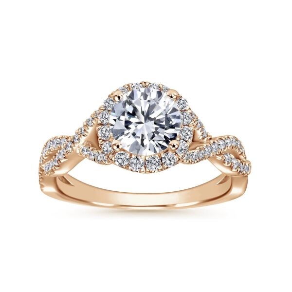 14K Rose Gold Round Halo Diamond Engagement Ring - Image 3