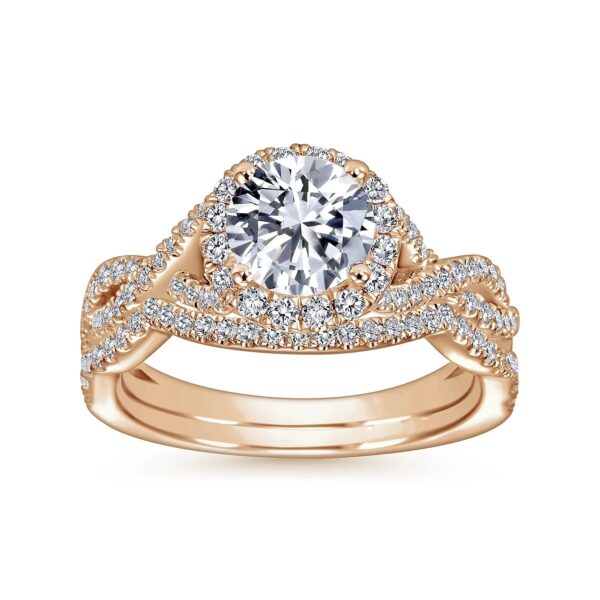 14K Rose Gold Round Halo Diamond Engagement Ring - Image 5