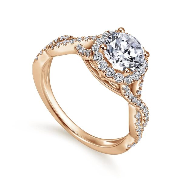 14K Rose Gold Round Halo Diamond Engagement Ring - Image 2