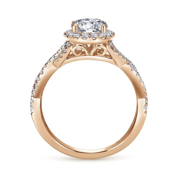 14K Rose Gold Round Halo Diamond Engagement Ring - Image 4