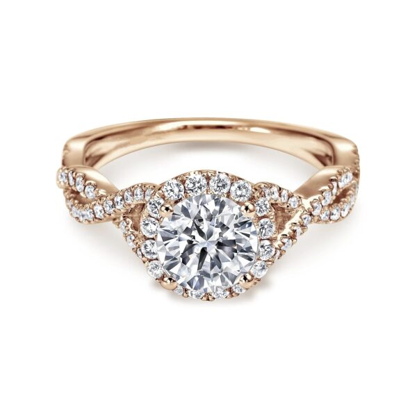 14K Rose Gold Round Halo Diamond Engagement Ring