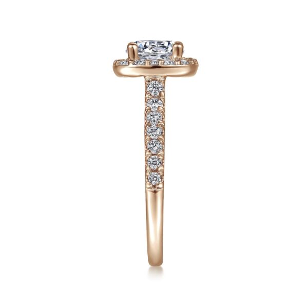 14K Rose Gold Cushion Halo Round Diamond Engagement Ring - Image 4