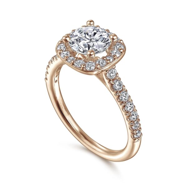 14K Rose Gold Cushion Halo Round Diamond Engagement Ring - Image 2