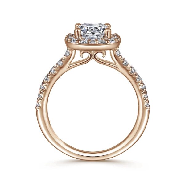 14K Rose Gold Cushion Halo Round Diamond Engagement Ring - Image 3