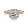 14K Rose Gold Cushion Halo Round Diamond Engagement Ring