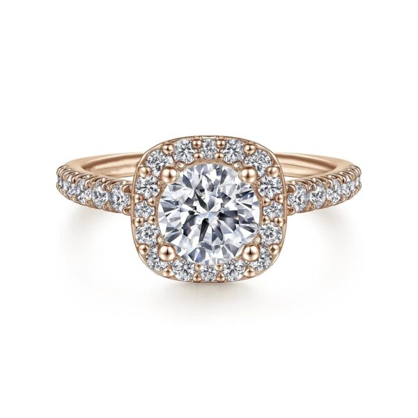 14K Rose Gold Cushion Halo Round Diamond Engagement Ring