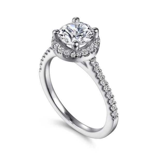 14K White Gold Round Halo Diamond Engagement Ring - Image 3