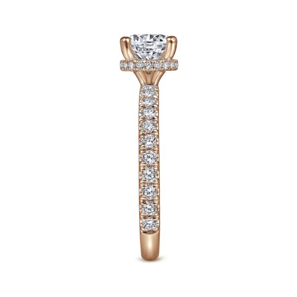 14K Rose Gold Hidden Halo Round Diamond Engagement Ring - Image 4