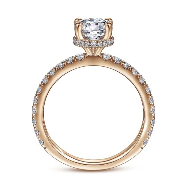 14K Rose Gold Hidden Halo Round Diamond Engagement Ring - Image 2