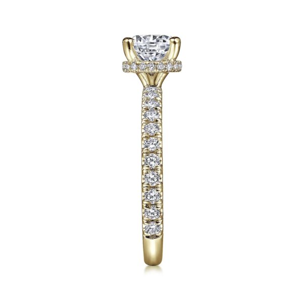 14K Yellow Gold Hidden Halo Round Diamond Engagement Ring - Image 2