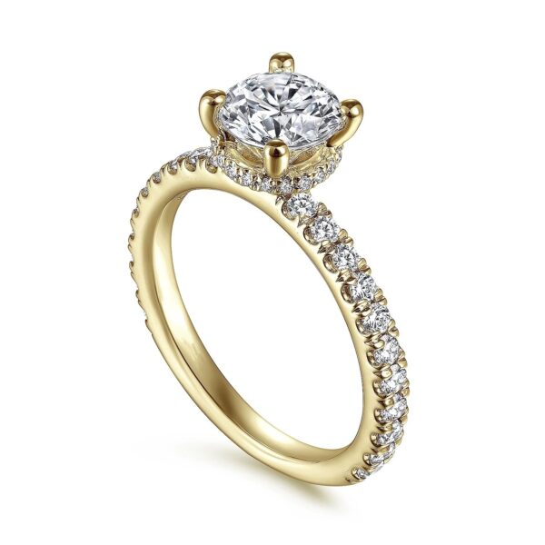 14K Yellow Gold Hidden Halo Round Diamond Engagement Ring - Image 4