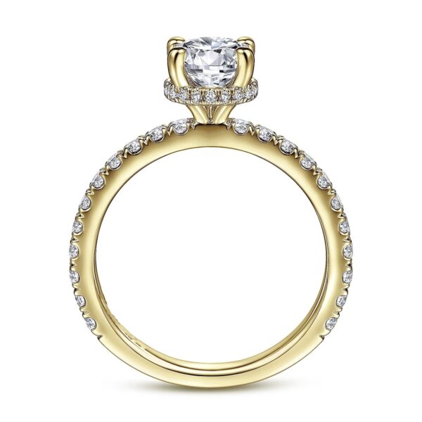 14K Yellow Gold Hidden Halo Round Diamond Engagement Ring - Image 3