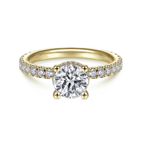 14K Yellow Gold Hidden Halo Round Diamond Engagement Ring