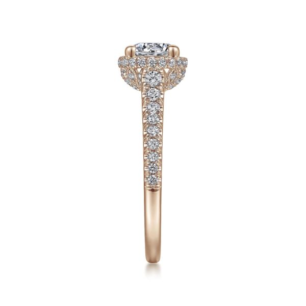 14K Rose Gold Hidden Halo Round Diamond Engagement Ring - Image 4
