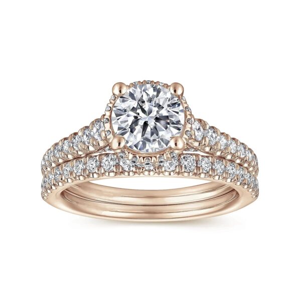 14K Rose Gold Hidden Halo Round Diamond Engagement Ring - Image 5