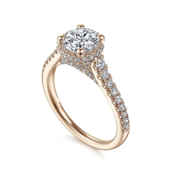 14K Rose Gold Hidden Halo Round Diamond Engagement Ring - Image 2