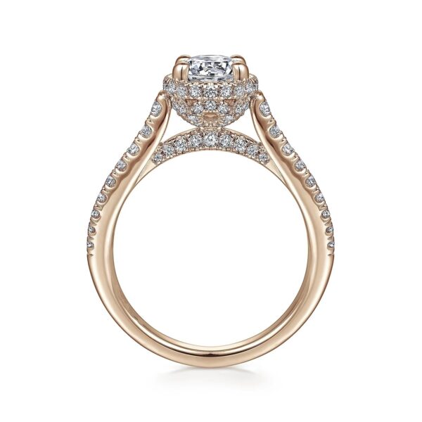 14K Rose Gold Hidden Halo Round Diamond Engagement Ring - Image 3