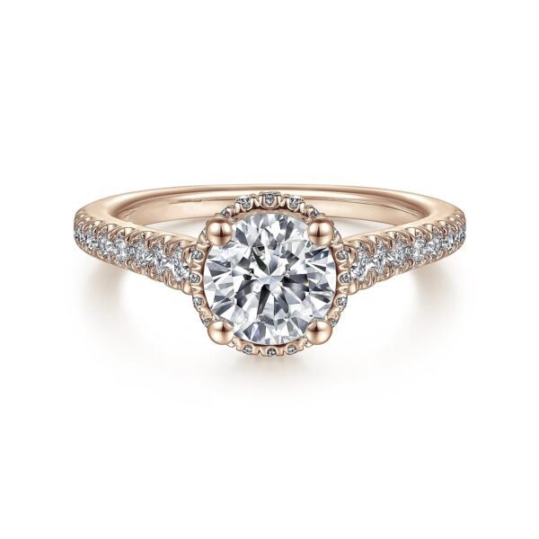 14K Rose Gold Hidden Halo Round Diamond Engagement Ring