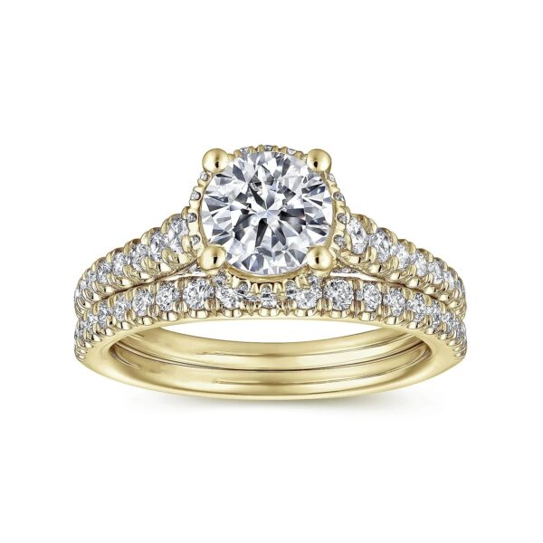 14K Yellow Gold Hidden Halo Round Diamond Engagement Ring - Image 5