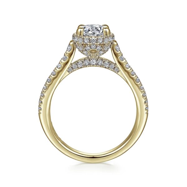 14K Yellow Gold Hidden Halo Round Diamond Engagement Ring - Image 2