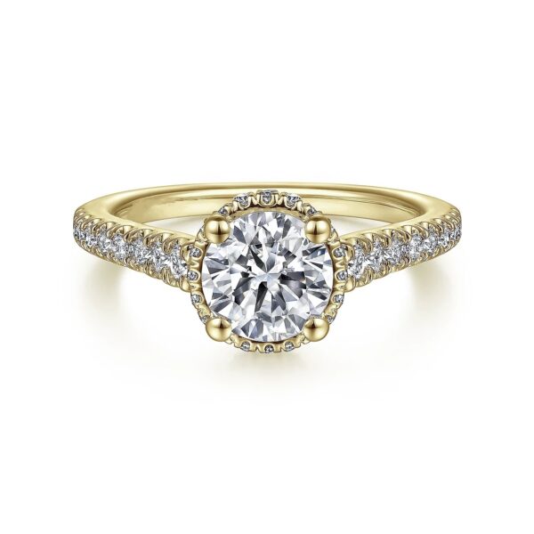 14K Yellow Gold Hidden Halo Round Diamond Engagement Ring
