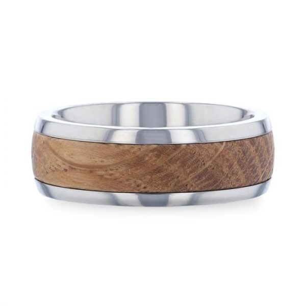 STAVE Whiskey Barrel Inlaid Titanium Men's Wedding Band With Domed Polished Edges Made From Genuine Whiskey Barrels - 8mm - Image 3