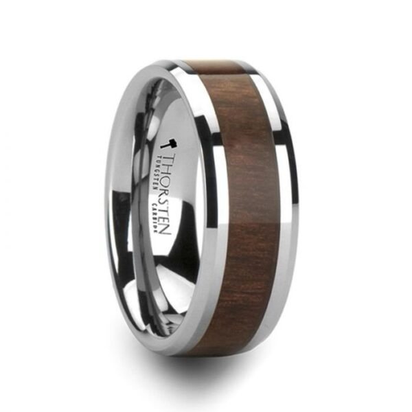 HALIFAX Beveled Tungsten Carbide Ring with Black Walnut Wood Inlay