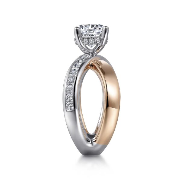 14K White-Rose Gold Round Split Shank Hidden Halo Diamond Engagement Ring - Image 4