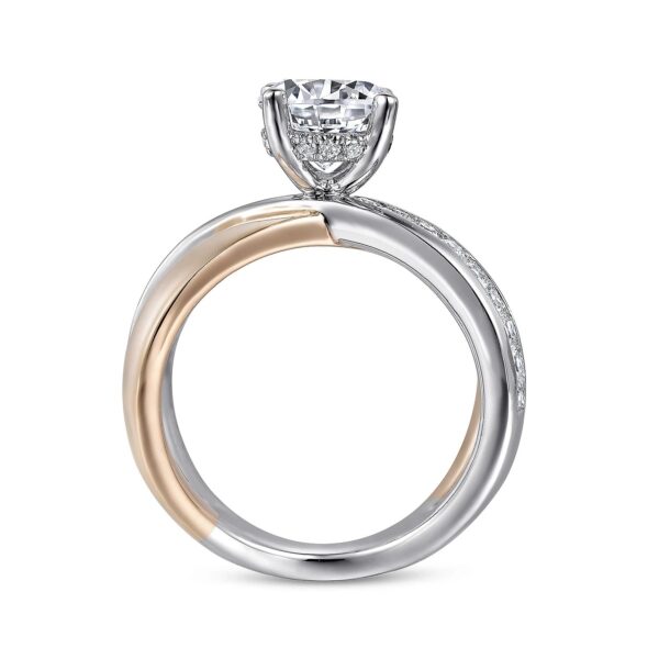 14K White-Rose Gold Round Split Shank Hidden Halo Diamond Engagement Ring - Image 3