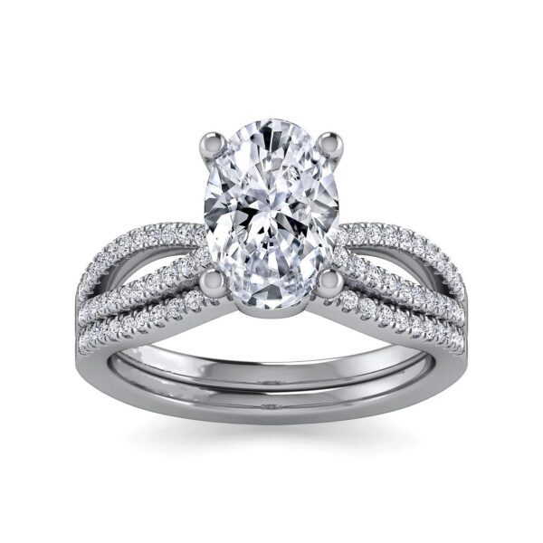 14K White Gold Split Shank Oval Diamond Engagement Ring - Image 5