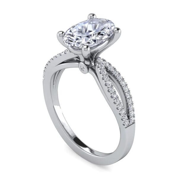 14K White Gold Split Shank Oval Diamond Engagement Ring - Image 3