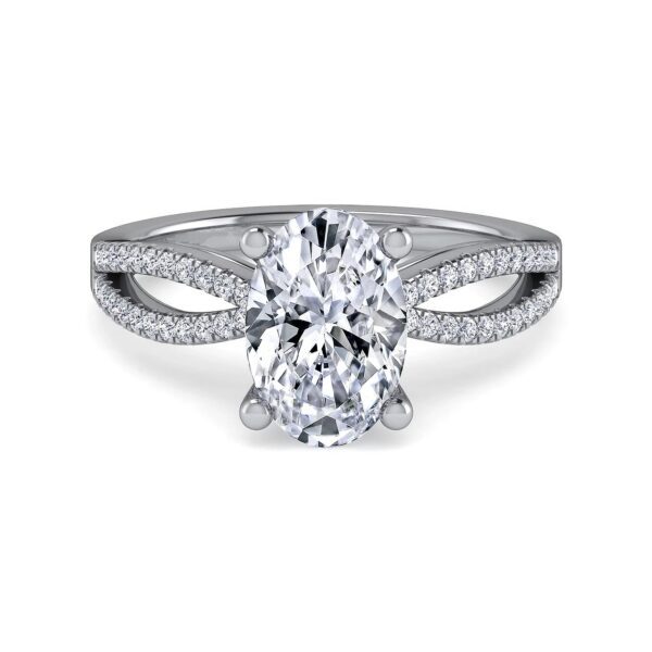 14K White Gold Split Shank Oval Diamond Engagement Ring